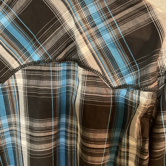 C.J. Black Slim Fit Large Stitch Black Blue Plaid Long Sleeve Button Down Shirt - Picture 4 of 7